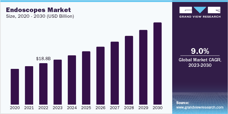 Endoscopes Market Size, 2020 – 2030 (USD Billion)