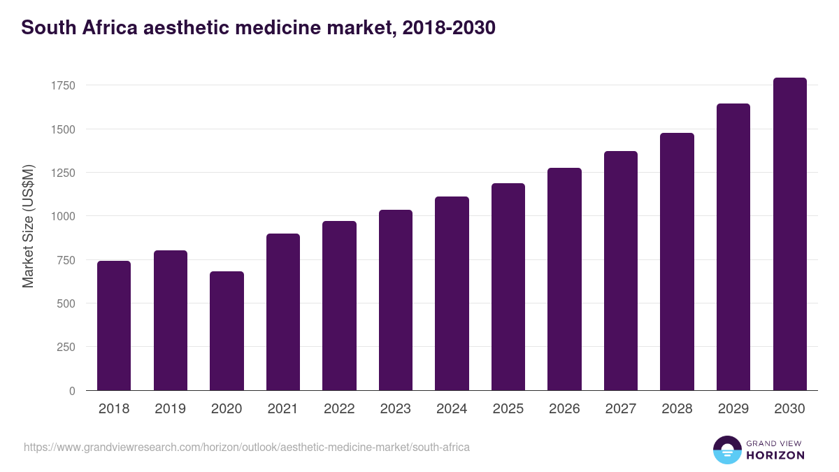 South Africa aesthetic medicine market, 2021-2033 (US$M)