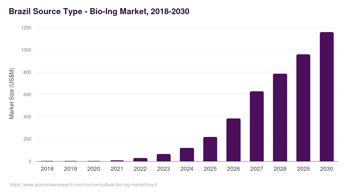Brazil bio-lng market, 2018-2030 (US$M)