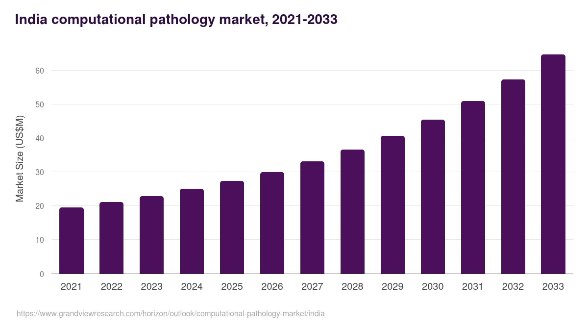India computational pathology market, 2021-2033 (US$M)