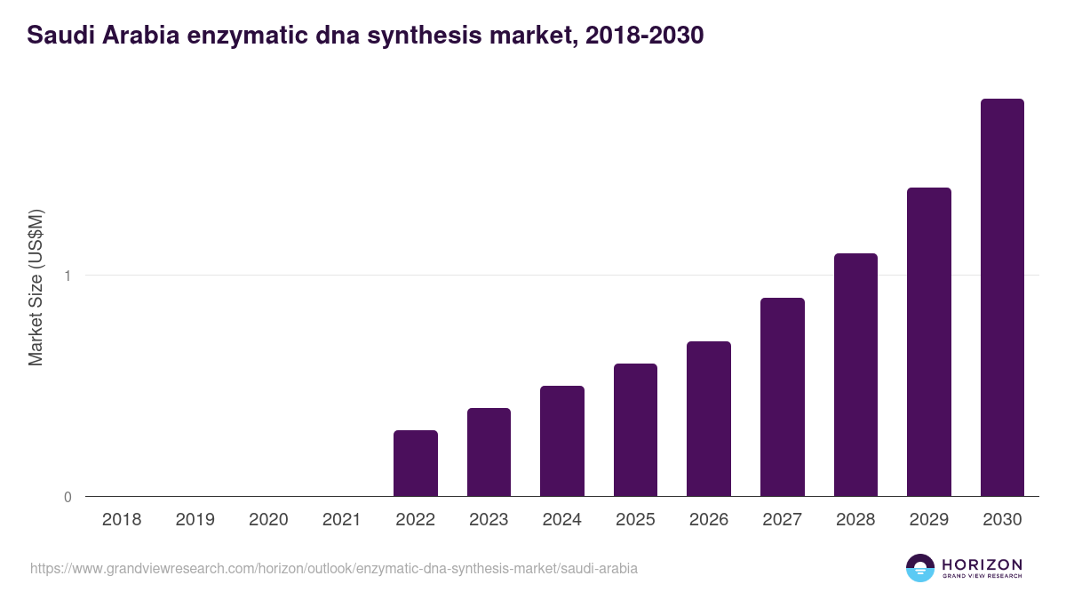 Saudi Arabia enzymatic dna synthesis market, 2021-2033 (US$M)