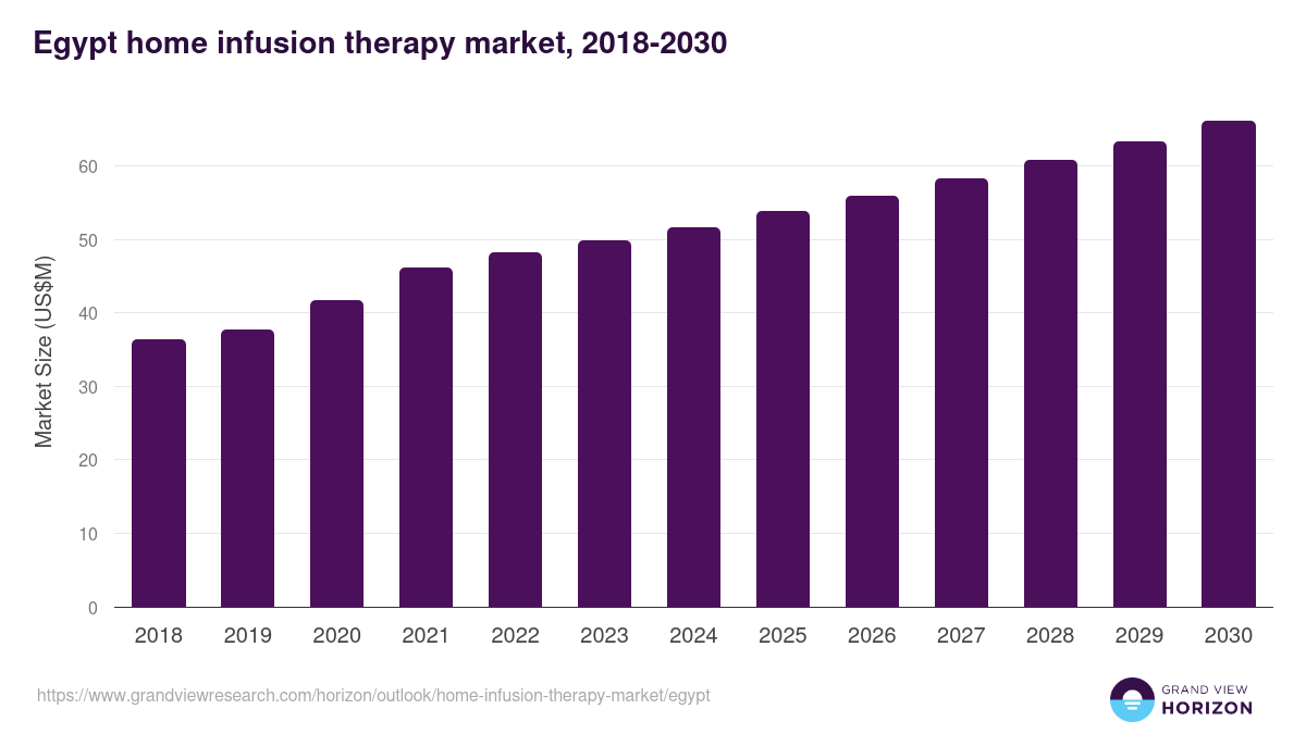 Egypt home infusion therapy market, 2018-2030 (US$M)