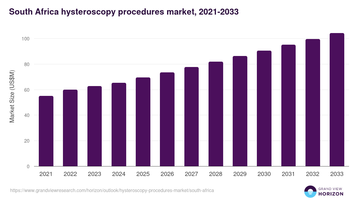 South Africa hysteroscopy procedures market, 2021-2033 (US$M)
