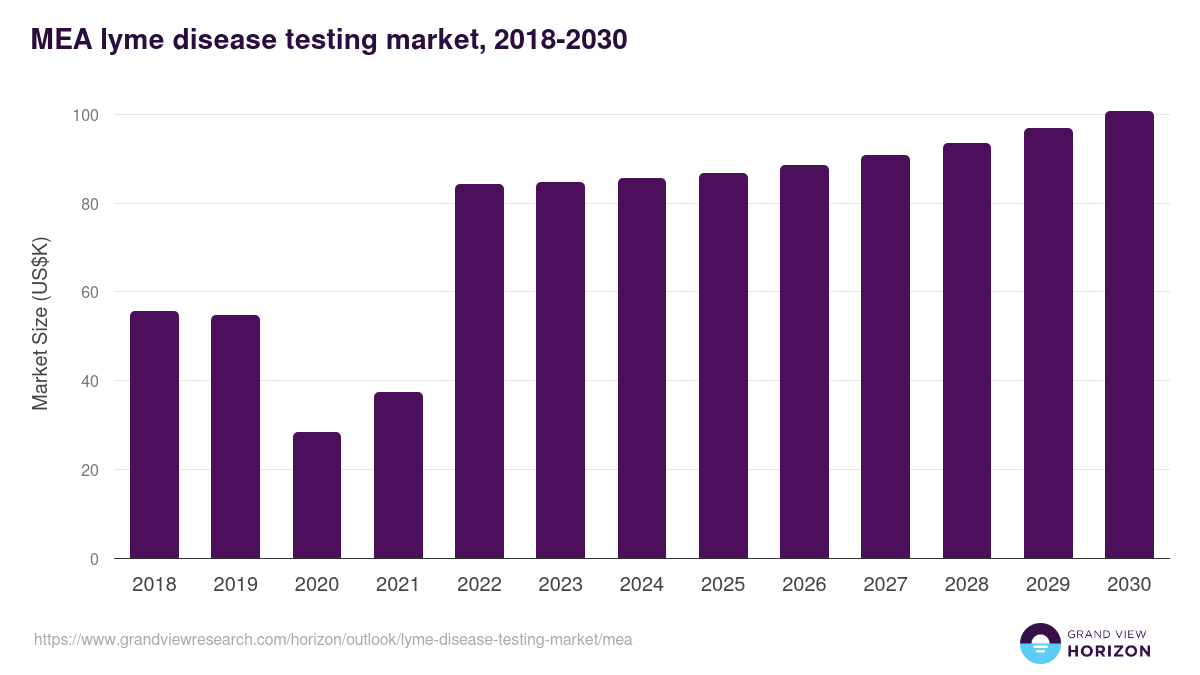Middle East & Africa lyme disease testing market, 2018-2030 (US$K)