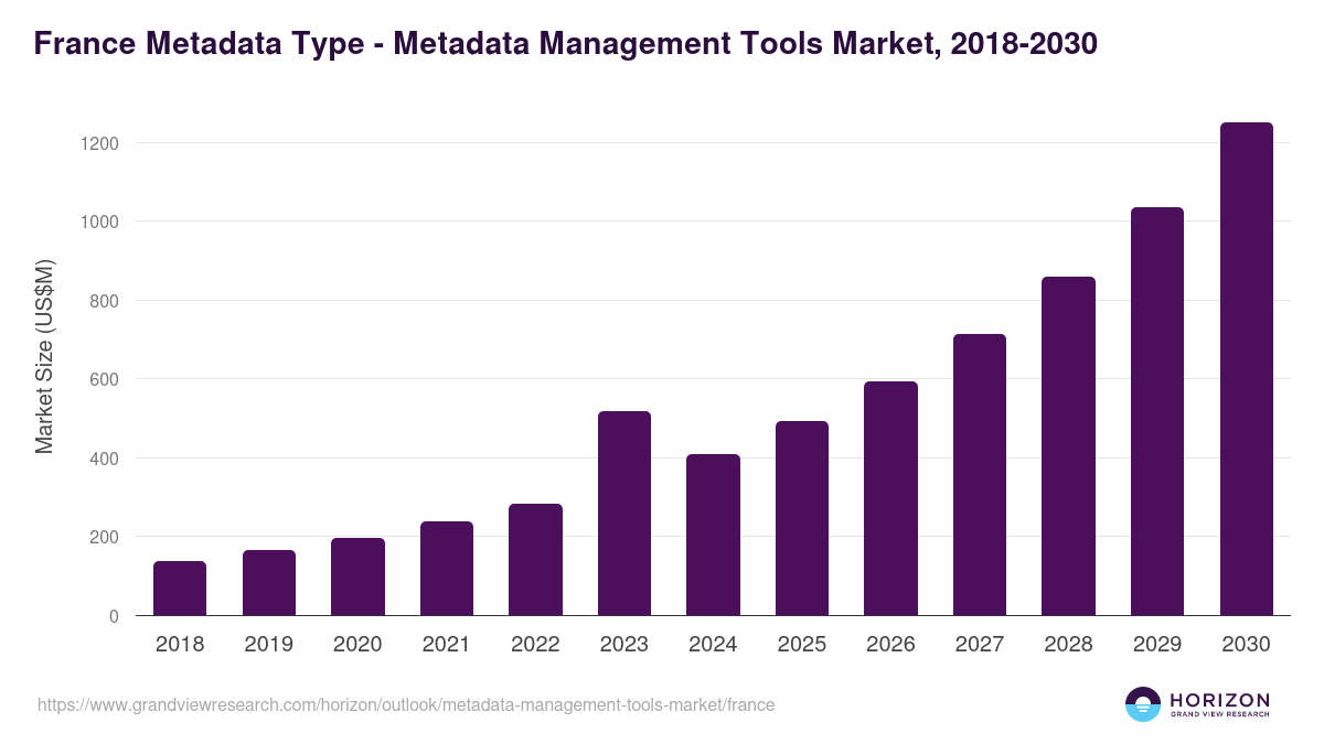 France metadata management tools market, 2018-2030 (US$M)