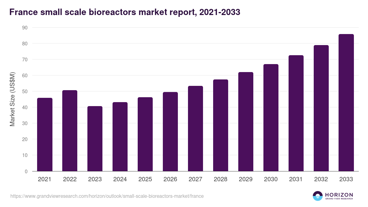 France small-scale bioreactors market, 2021-2033 (US$M)