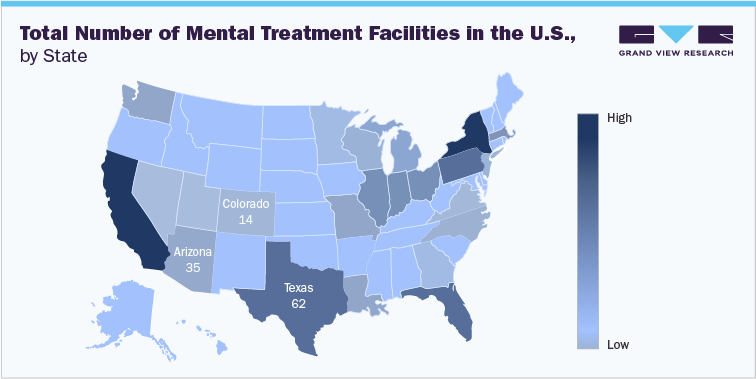 Total Number of Mental Treatment Facilities in the U.S., by State