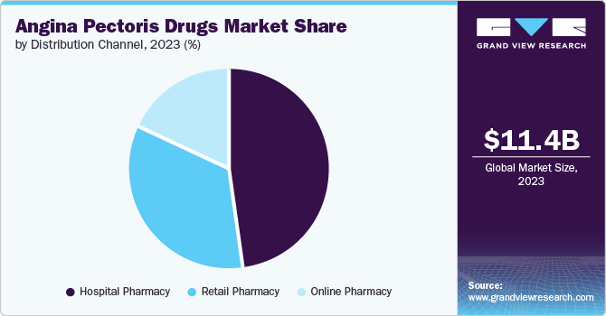 Angina Pectoris Drugs Market Share by Distribution Channel, 2023 (%)