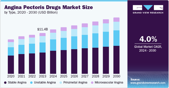 Angina Pectoris Drugs Market Size by Type, 2020 – 2030 (USD Million)