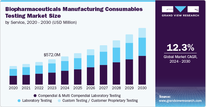 Biopharmaceuticals Manufacturing Consumables Testing Market Size by Service, 2020 - 2030 (USD Million)