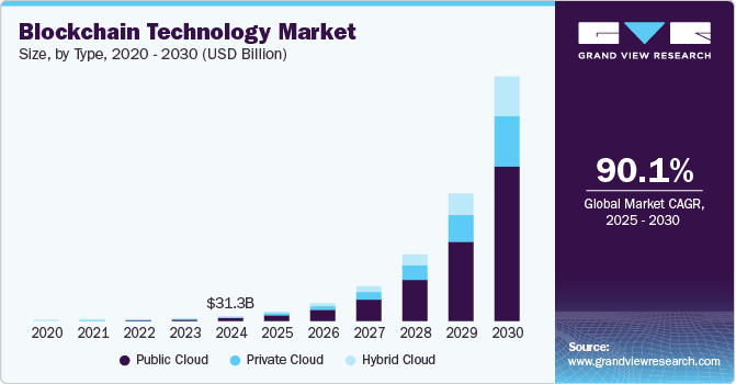 Blockchain Technology Market Size, By Type, 2020 - 2030 (USD Billion)