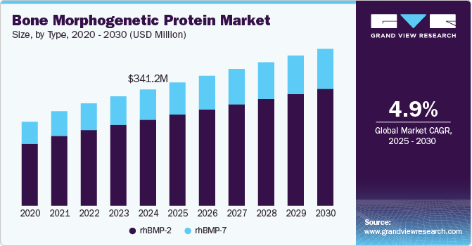 Bone Morphogenetic Protein Market size, by type, 2020 - 2030 (USD Million)