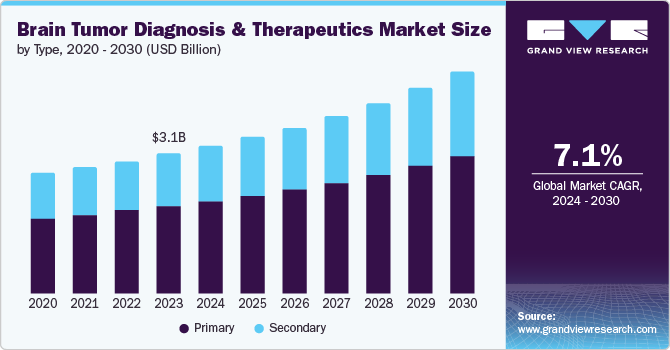 Brain Tumor Diagnosis and Therapeutics Market Size by Type, 2020 - 2030 (USD Billion)