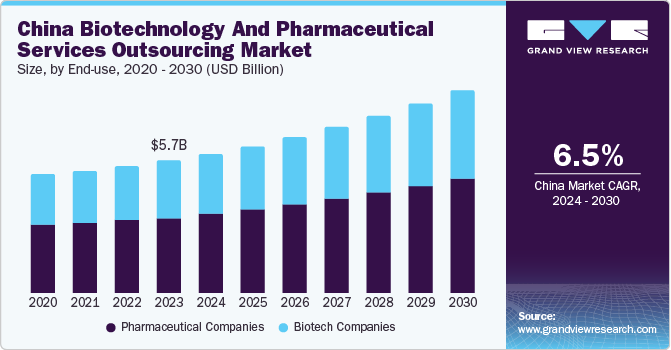 China Biotechnology And Pharmaceutical Services Outsourcing Market size and growth rate, 2024 - 2030