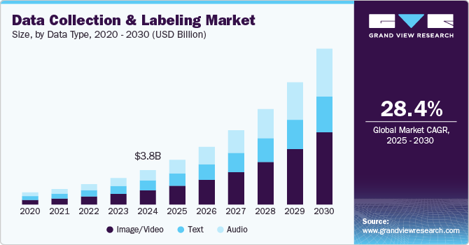 Data Collection And Labeling Market Size, By Data Type, 2020 - 2030 (USD Billion)