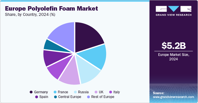 Europe Polyolefin Foam Market Share, by Country, 2024, (%)