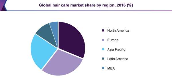 Global hair care market share by region, 2016 (%)