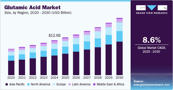 Glutamic Acid Market Size, by Region, 2020 - 2030 (USD Billion)