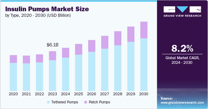 Insulin Pump market Size by Type, 2020 - 2030 (USD Billion)