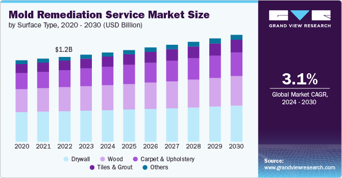 Mold Remediation Service Market Size by Surface Type, 2020 - 2030 (USD Billion)