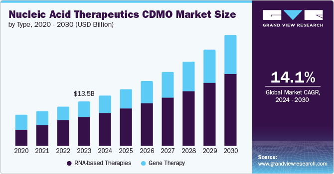 Nucleic Acid Therapeutics CDMO Market Size by Type, 2020 - 2030 (USD Billion)