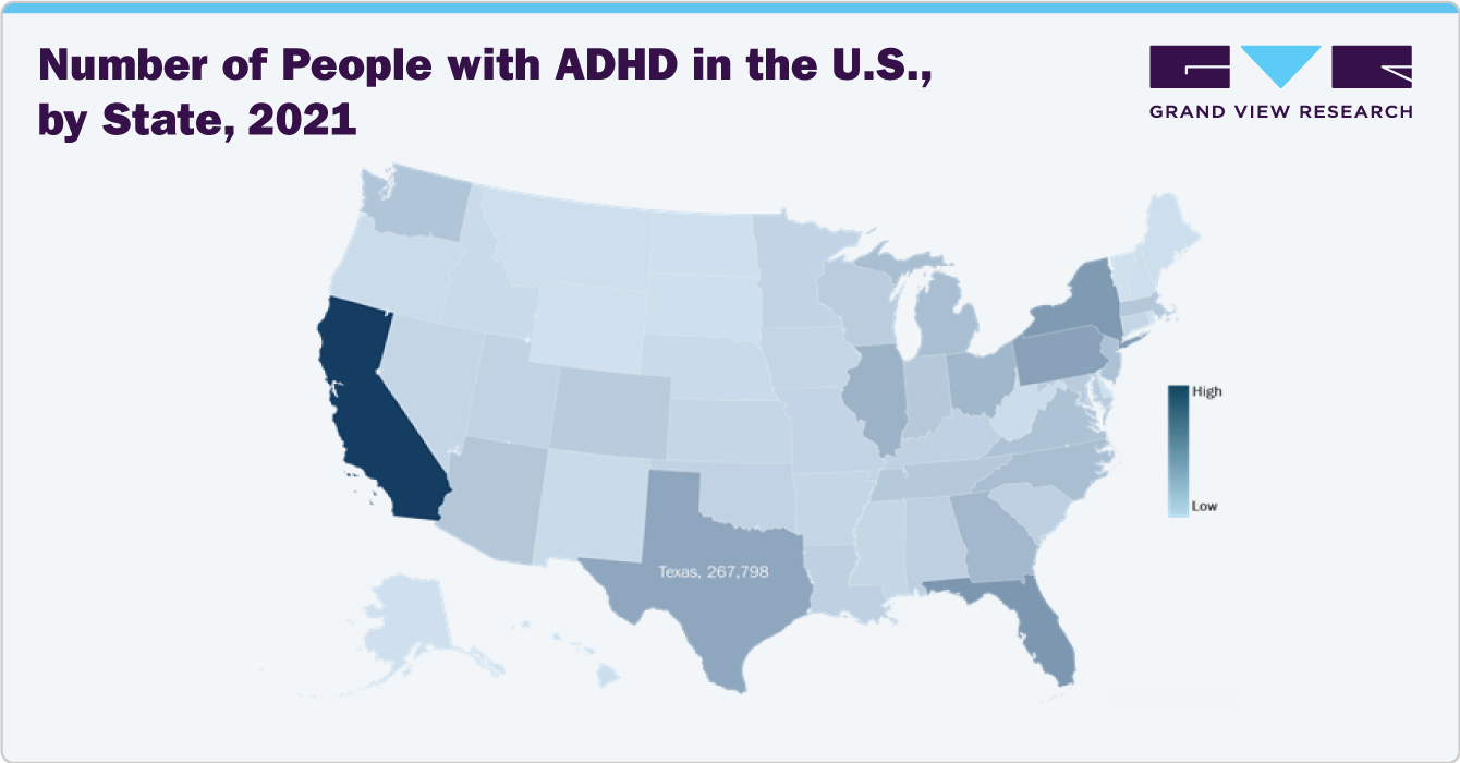 Number of People with ADHD in the U.S., by State, 2021