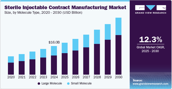 Sterile Injectable Contract Manufacturing Market Size by Molecule Type, 2020 - 2030 (USD Billion)